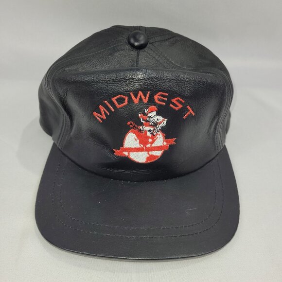 Midwest Drilling Vintage Black Leather Hat Solid Adjustable Back - Picture 1 of 1